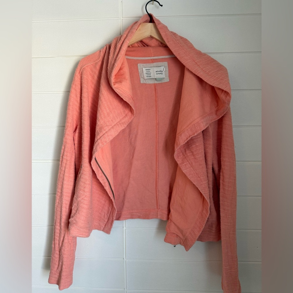 Vintage Anthropologie Cotton Gauzy Zip Jacket Hoodie with Zip Pockets Coral